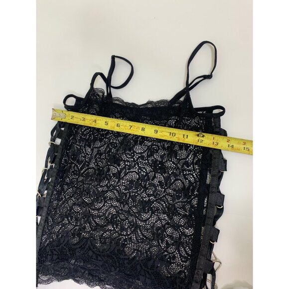 Seduction Black Lace Sheer Lingerie Tank Top Lace Up Metal Detail Size M/L - Picture 11 of 12